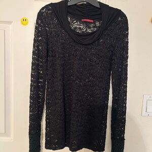 Buckle Black Lace Long Sleeve Blouse